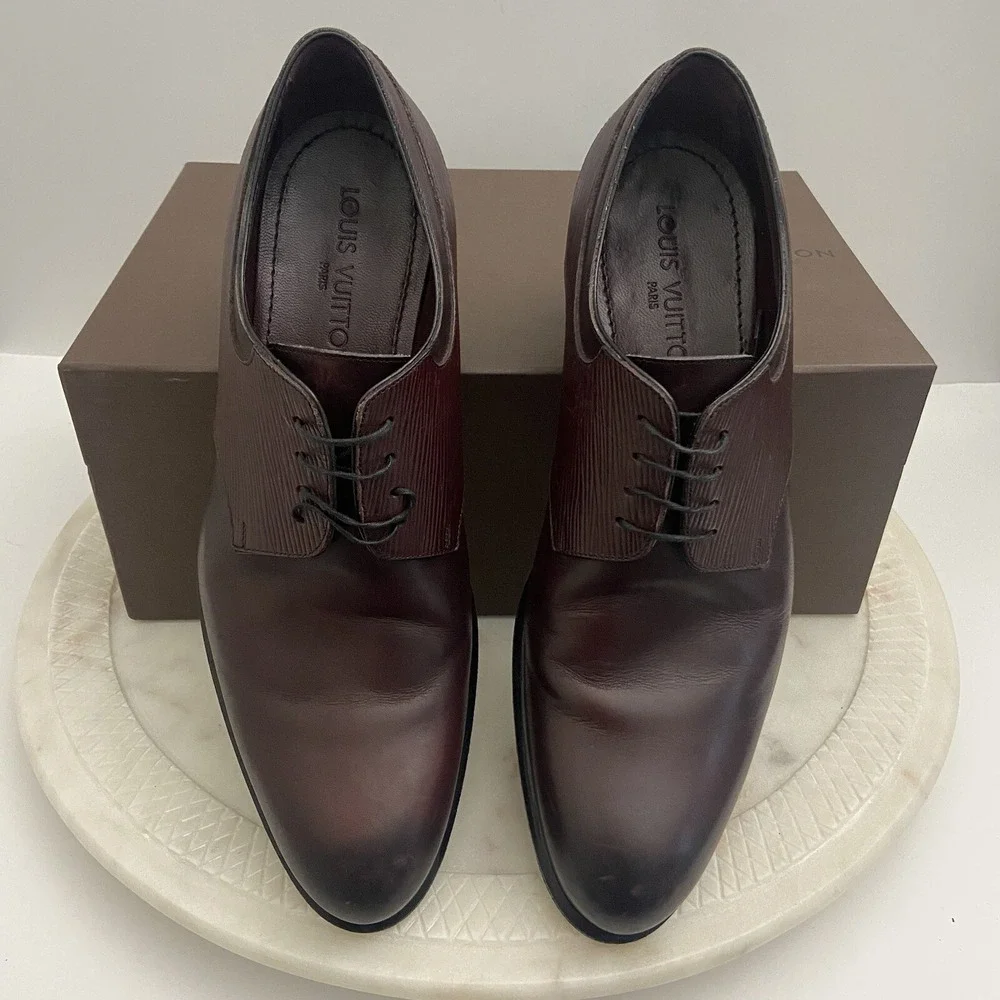Louis Vuitton LV Dress Shoes Oxford Derby Epi Leather Brown Men's Size UK 7 US 8